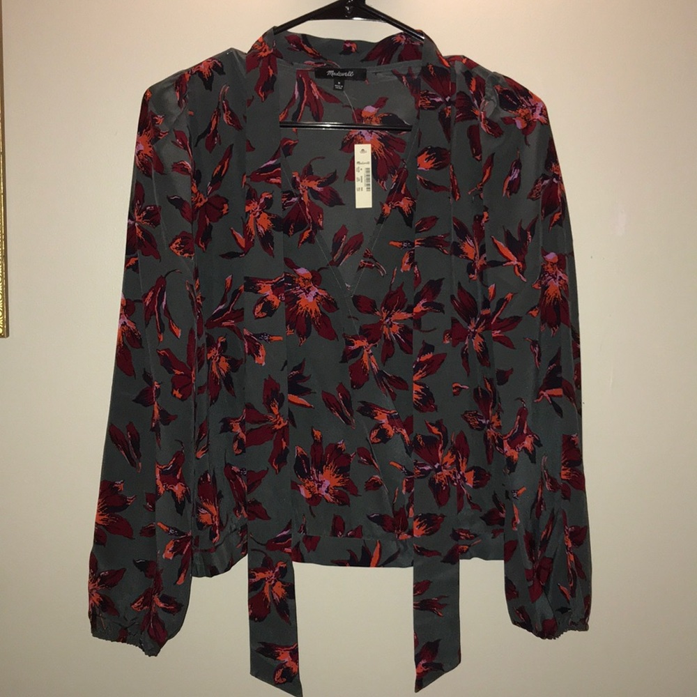 Madewell silk tie-wrap top in winter orchid